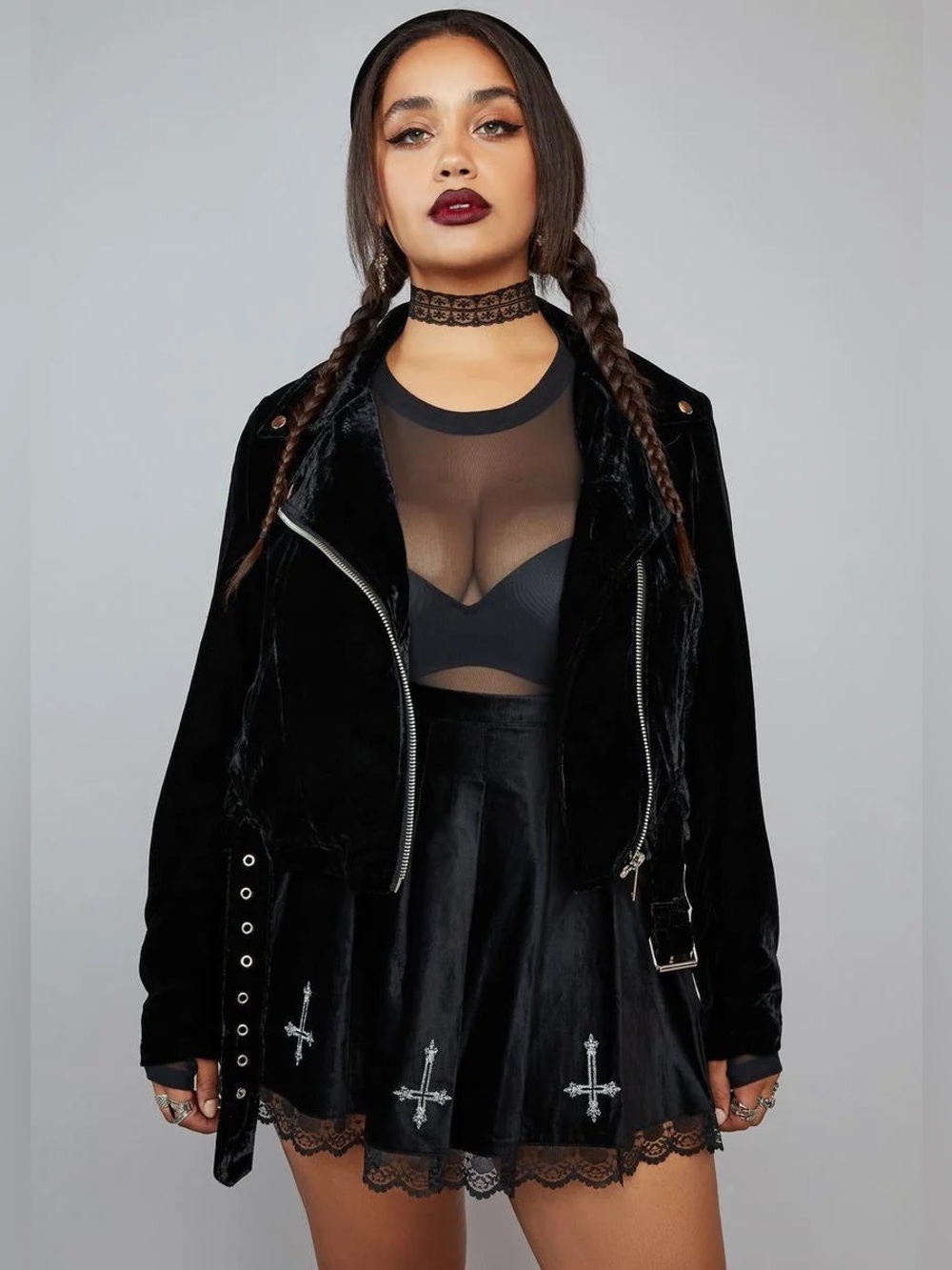 Widow Moonlight Rider Velvet Moto Jacket by Dolls Kill NWT